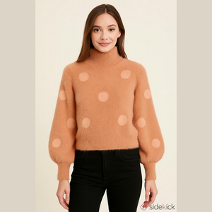Elie Tahari NEW fuzzy polka dot peachy turtleneck womens sweater Small Cozy